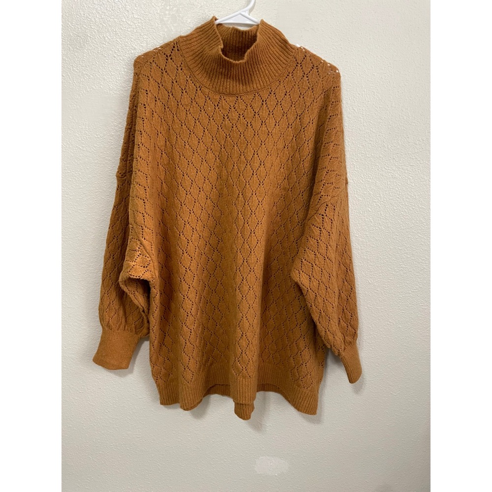 Wonderly Sweater Womens 2X Orange Excellent Pointelle Mock Neck Relaxed Knit